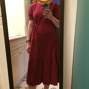 Burgundy linen/cotton blend midi dress